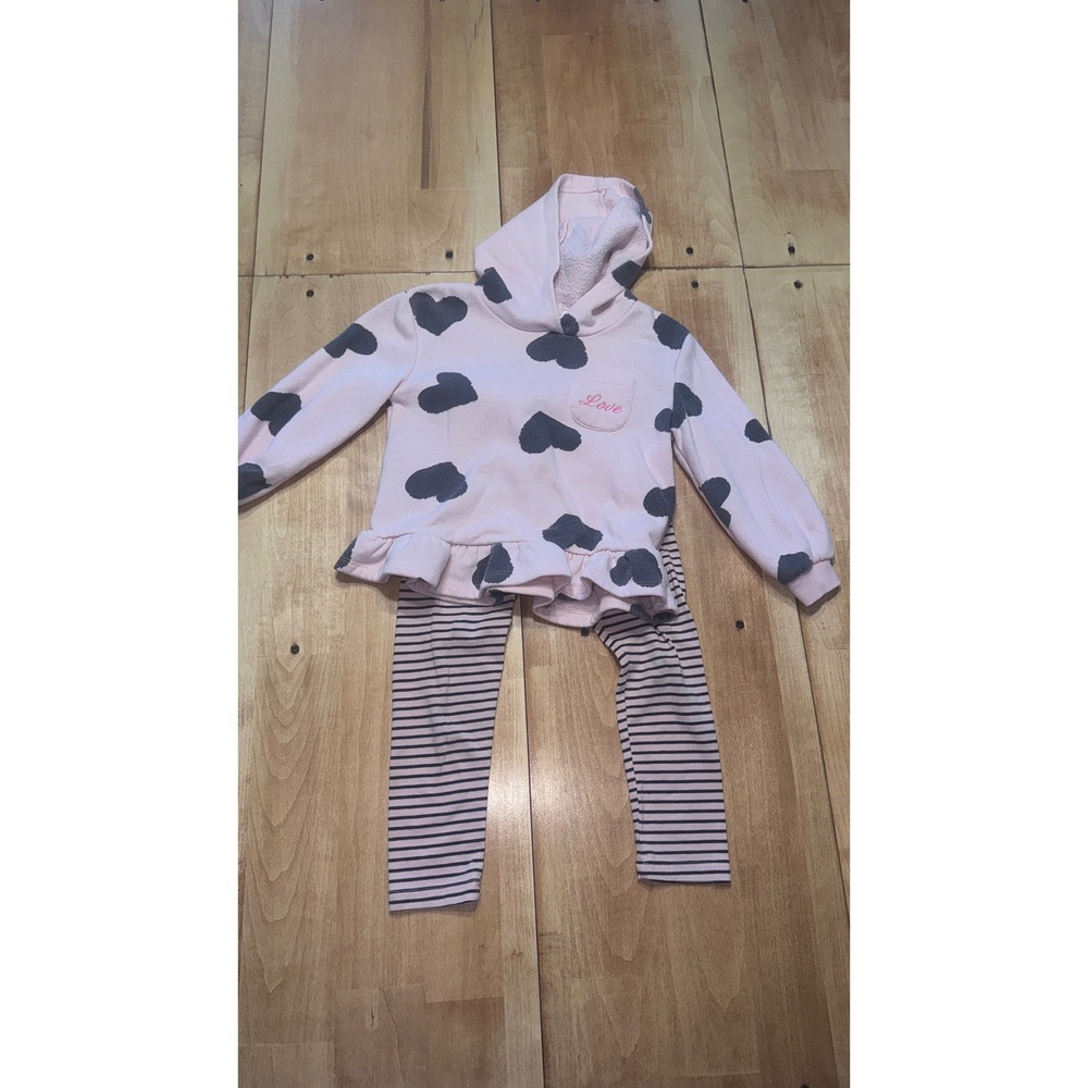 Kids Headquarters Pink Heart Cloud Ruffle‎ Hoodie Leggings Set Size 4T
